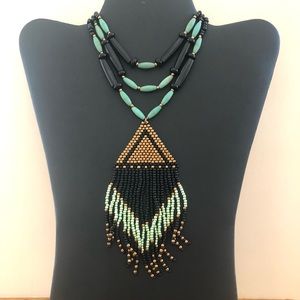 Turquoise Boho Festival Necklace with Beaded Pendant